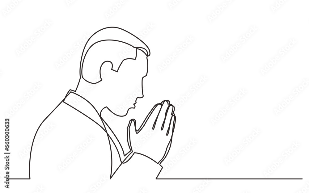 Poster continuous line drawing praying man - png image with transparent background