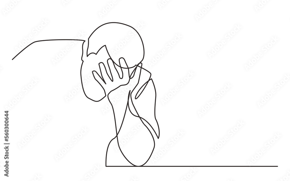 Poster continuous line drawing sitting man in despair - png image with transparent background