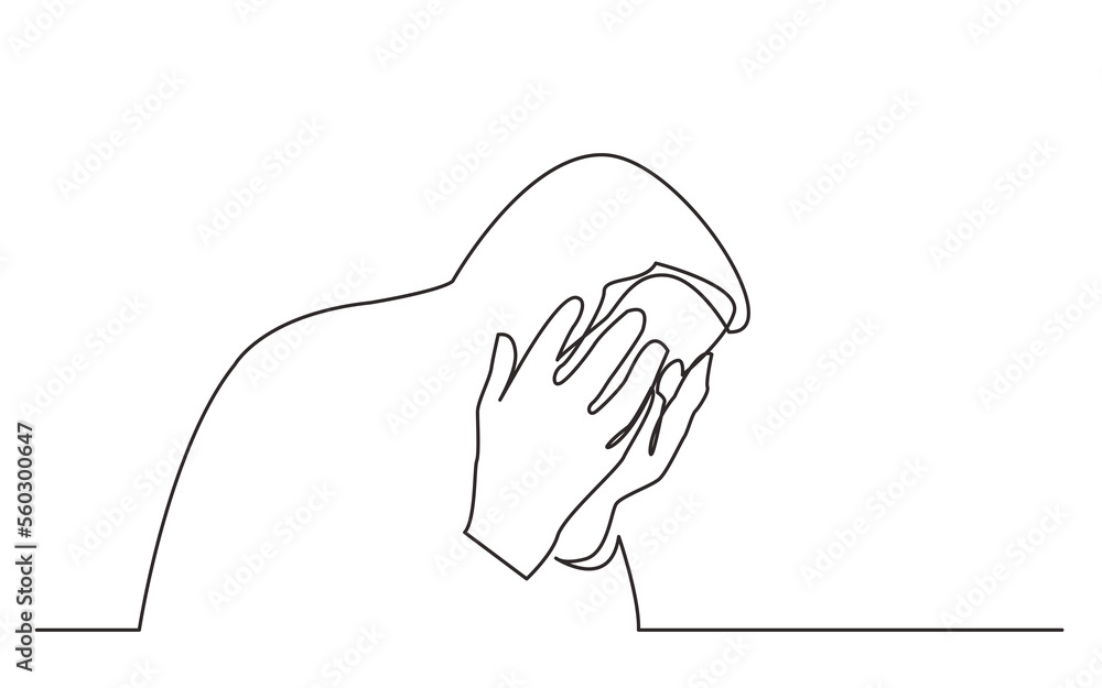 Wall mural continuous line drawing sitting person in grief - png image with transparent background
