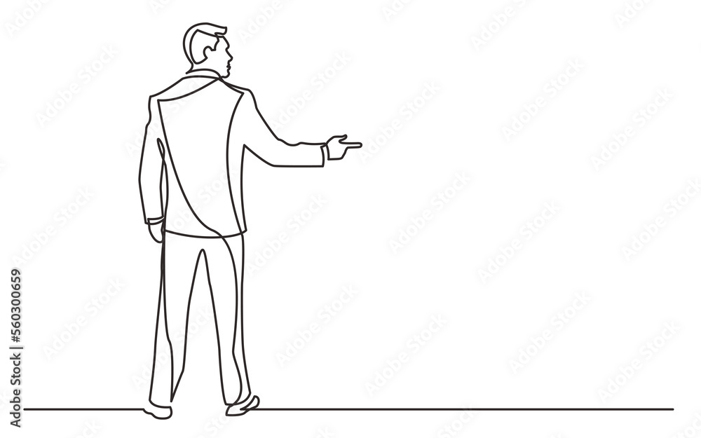 Aufkleber continuous line drawing standing businessman pointing finger - png image with transparent background
