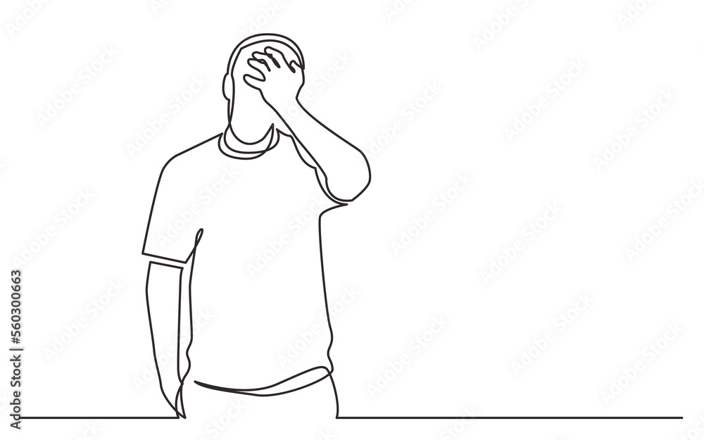 Poster continuous line drawing standing disturbing man - png image with transparent background