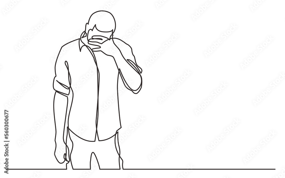 Poster continuous line drawing standing man in despair - png image with transparent background