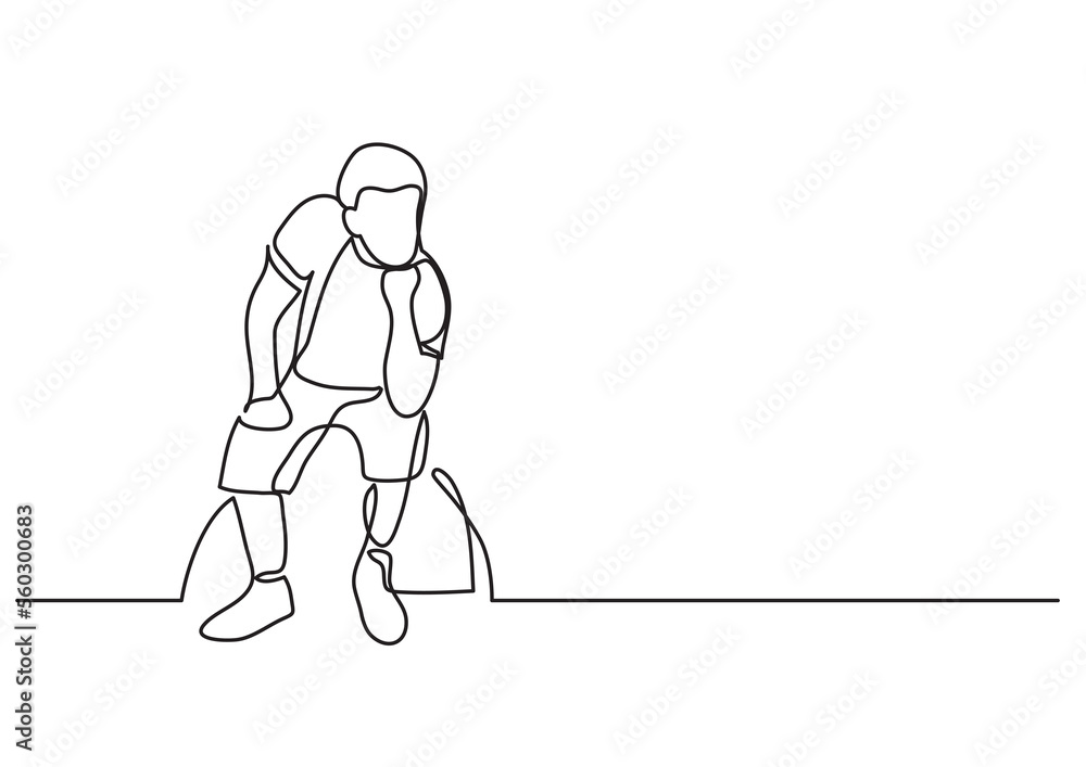 Poster continuous line drawing thinking man - png image with transparent background