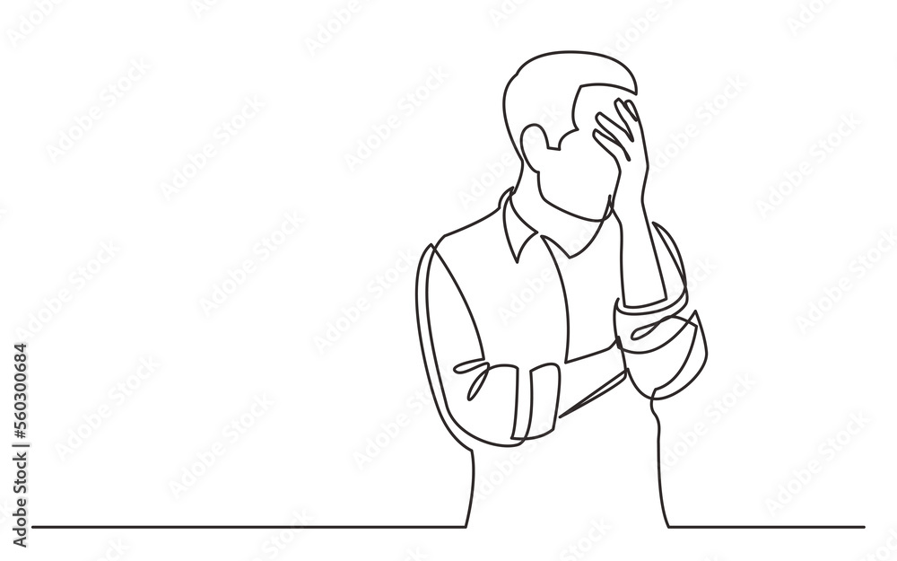 Poster continuous line drawing upset man in trouble - png image with transparent background
