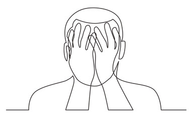 continuous line drawing man suffering from depression - PNG image with transparent background