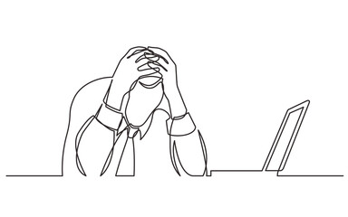 continuous line drawing office worker in depression - PNG image with transparent background
