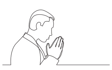 Fototapeta premium continuous line drawing praying man - PNG image with transparent background