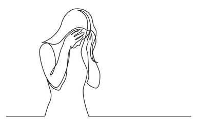 continuous line drawing woman hiding her face in despair - PNG image with transparent background