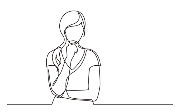 continuous line drawing woman confused - PNG image with transparent background