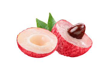 Lychee with leaves isolated on transparent png