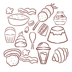 Set of snack or dessert doodles cartoon vector illustration
