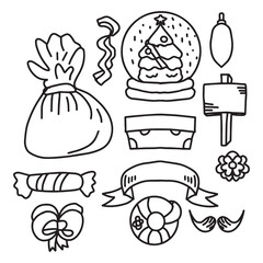 Set of christmas doodles on childrenbook you can paint color. 