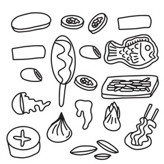 Set of korean street food doodles .Cuisine of Korea doodle set