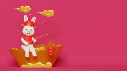Naklejka premium Chinese new year 2023 background with a rabbit sitting on gold