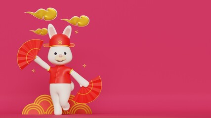 Chinese new year 2023 background with a rabbit using a fan