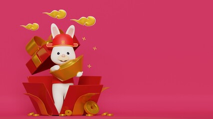 Chinese new year 2023 background with a rabbit coming out of a surprise box