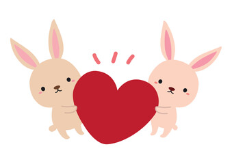 かわいいうさぎとハートのバレンタインタイトルイラスト/文字なし