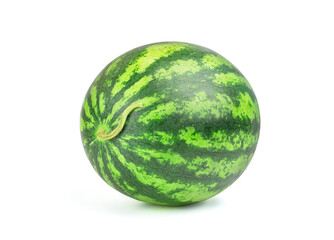 Ripe single full watermelon berry isolated on white background. One whole watermelon with clipping path