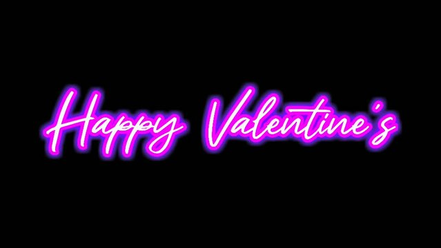 Neon sign text happy Valentine's day concept animation on black background.4k footage motion graphics