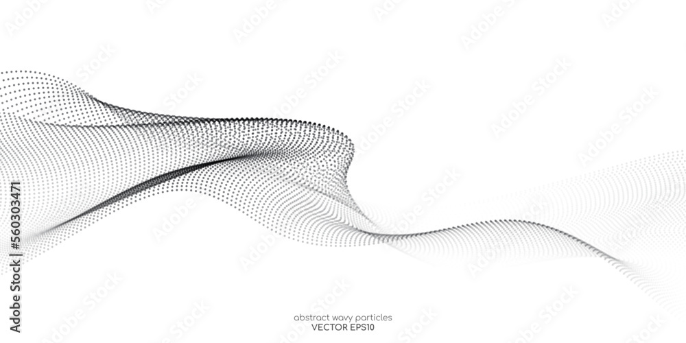 Wall mural flowing dots particles wave pattern halftone black gradient curve shape isolated on white background