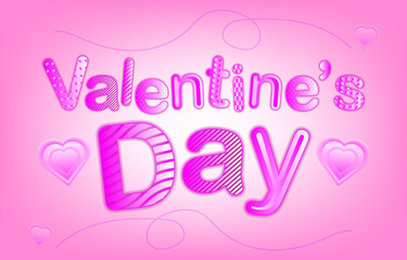 Valentine's Day poster or banner with cute font and sweet hearts on pink background. Design for promotion and shopping template. Background for Love and Valentine's day concept.