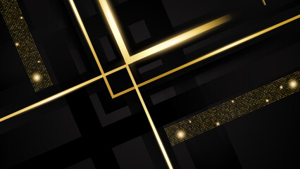 Modern abstract black and gold background vector. Elegant concept design with golden line.