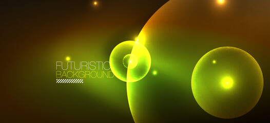 Abstract background with neon glowing light effects. Round shapes, triangles and circles. Wallpaper for concept of AI technology, blockchain, communication, 5G, science, business and technology