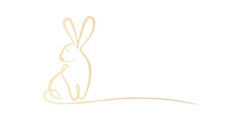 Rabbit brush stroke paint continuous single line by gold gradient isolated on transparent background in concept Happy Chinese New Year 2023, Year of the rabbit.