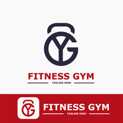 Obraz premium Modern Monogram Fitness Gym Sport Logo Idea Template with Kettlebell and Initial Y Letter 