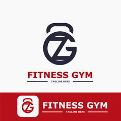 Modern Monogram Fitness Gym Sport Logo Idea Template with Kettlebell and Initial Z Letter	