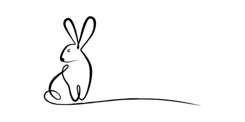 Rabbit brush stroke paint continuous single line black isolated on transparent background in concept Happy Chinese New Year 2023, Year of the rabbit.