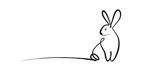 Rabbit brush stroke paint continuous single line black isolated on transparent background in concept Happy Chinese New Year 2023, Year of the rabbit.