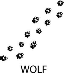 Wolf foot print, wolf paw print illustration on white background 