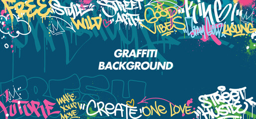 Naklejka premium Colorful Graffiti Wall Art Background Street Art Hip-Hop Urban Vector Illustration Background. Seamless amazing graffiti art background