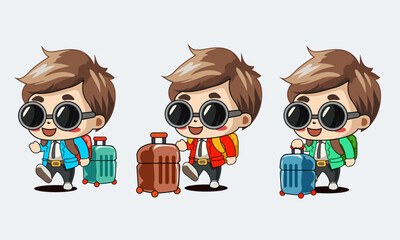 tourist male character,vacation traveller  with differents suits. Vector illustrator 
