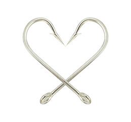heart shaped chain fishing hook isolated on white background