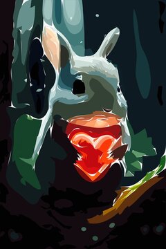 valentines baby rabbit holding red heart  Abstract Digital Illustrations Painting Concept Art Part#090123