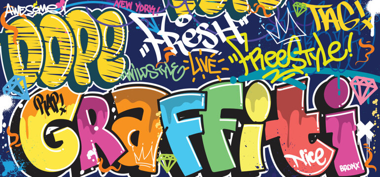 Colorful Graffiti Wall Art Background Street Art Hip-Hop Urban Vector Illustration Background. Seamless amazing graffiti art background © Themeaseven