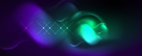 Neon glowing waves, magic energy space light concept, abstract background wallpaper design