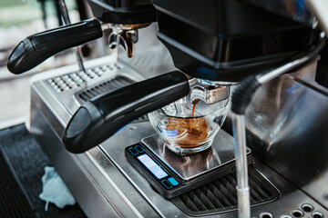 Barista making cappuccino, bartender preparing coffee drink