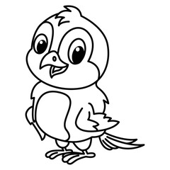Cute sparrow cartoon characters vector illustration. For kids coloring book.