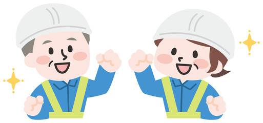 建設現場で働く作業員のシニア男性とシニア女性