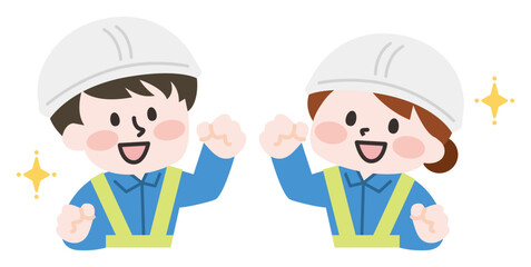 建設現場で働く作業員の男性と女性