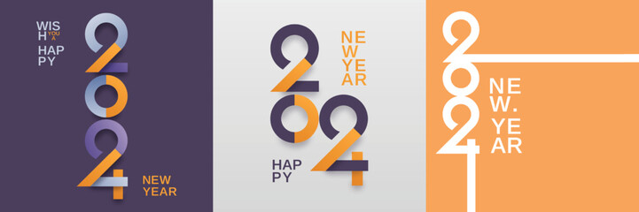 Set of 2024 new year square template for calendar, poster, banner, greeting card, cover and media post template