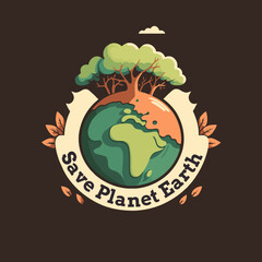save planet earth world globe green environment and earth day concept vector illustration