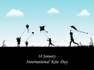 International kite day. 14 january. kit playing. kit day banner, poster, card. holiday concept. vector graphic of international kite day good for international kite day celebration.vector illustration