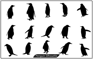 Set of Penguin silhouettes in black.