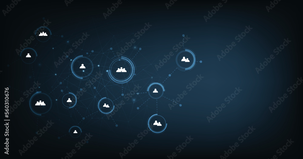 Poster business social network and interaction concept. illustration of a network that interacts with peopl