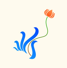 A blue decorative hand holding a Lotus flower vector.