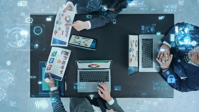 Group of business people having a meeting and electronic documents concept.